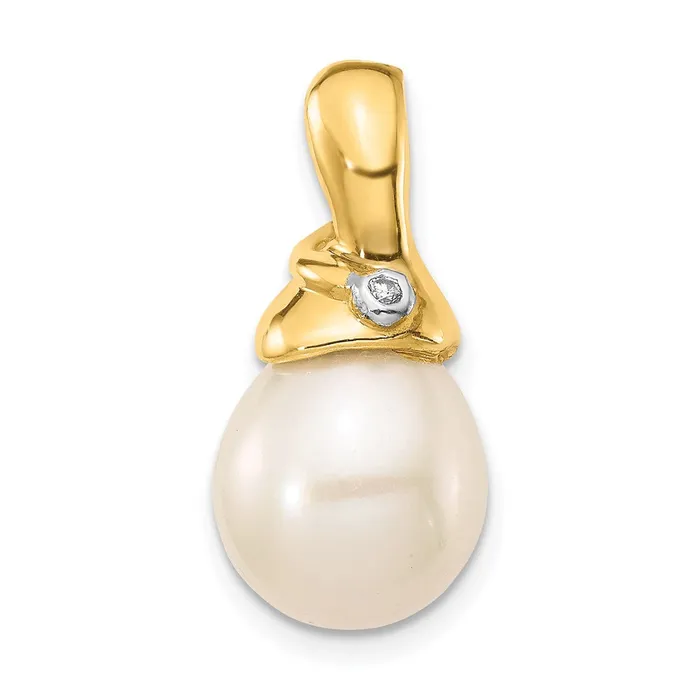 Necklaces Goldia 14K Yellow Gold 01ct Real Diamond 910mm White Rice FWC Pearl Pendant Necklaces Goldia 14K Yellow Gold 01ct Real Diamond 910mm White Rice FWC Pearl Pendant