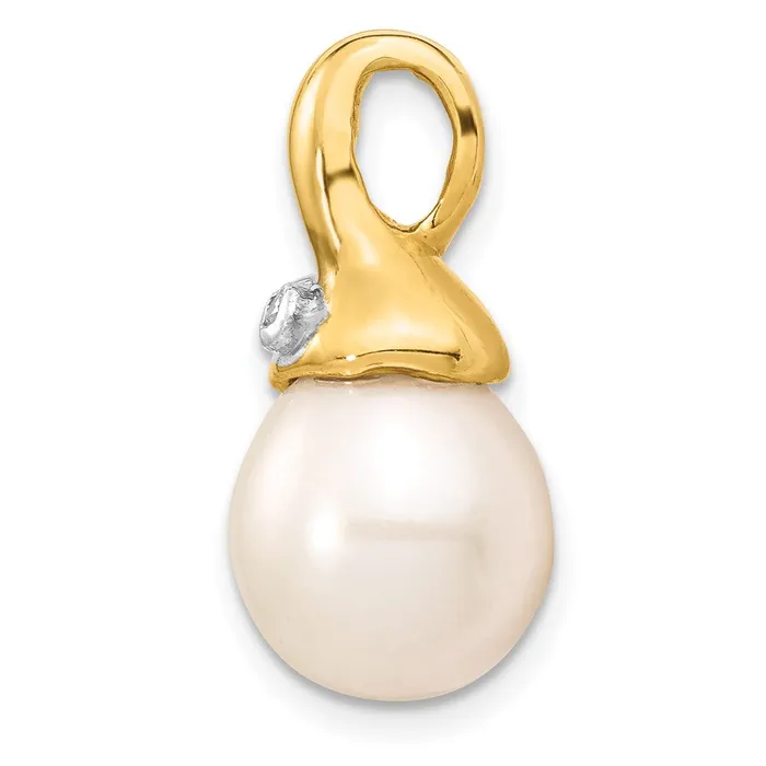 Necklaces Goldia 14K Yellow Gold 01ct Real Diamond 910mm White Rice FWC Pearl Pendant