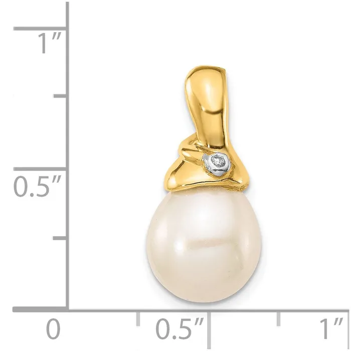 Necklaces Goldia 14K Yellow Gold 01ct Real Diamond 910mm White Rice FWC Pearl Pendant