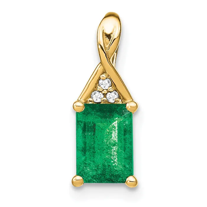 Necklaces Goldia 14K Yellow Gold Rectangle Emerald and Real Diamond Pendant