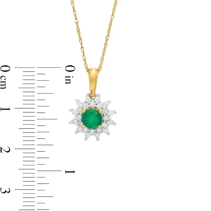 Necklaces Goldia 50mm Emerald and 025 CT TW Natural Diamond Sunburst Frame Pendant in 10K Yellow Gold Necklaces Goldia 50mm Emerald and 025 CT TW Natural Diamond Sunburst Frame Pendant in 10K Yellow Gold