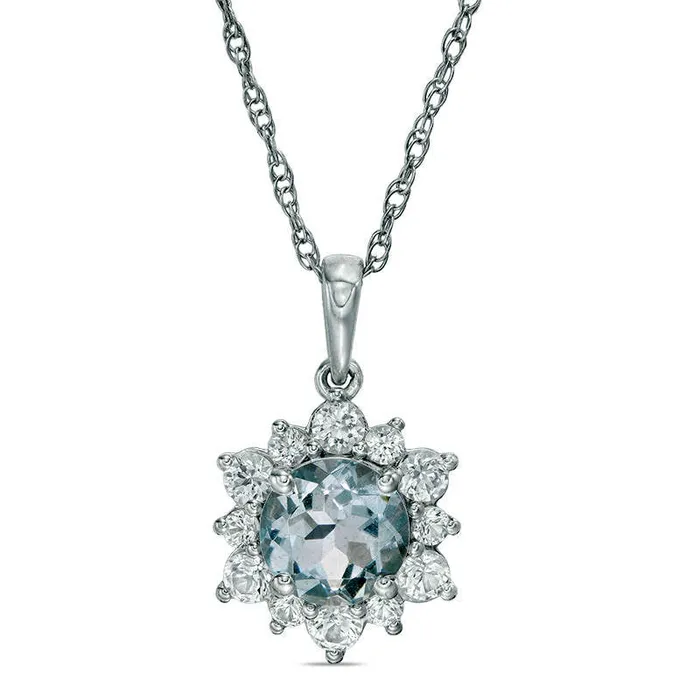 Necklaces Goldia 70mm Aquamarine and LabCreated White Sapphire Sunburst Pendant in Sterling Silver Necklaces Goldia 70mm Aquamarine and LabCreated White Sapphire Sunburst Pendant in Sterling Silver