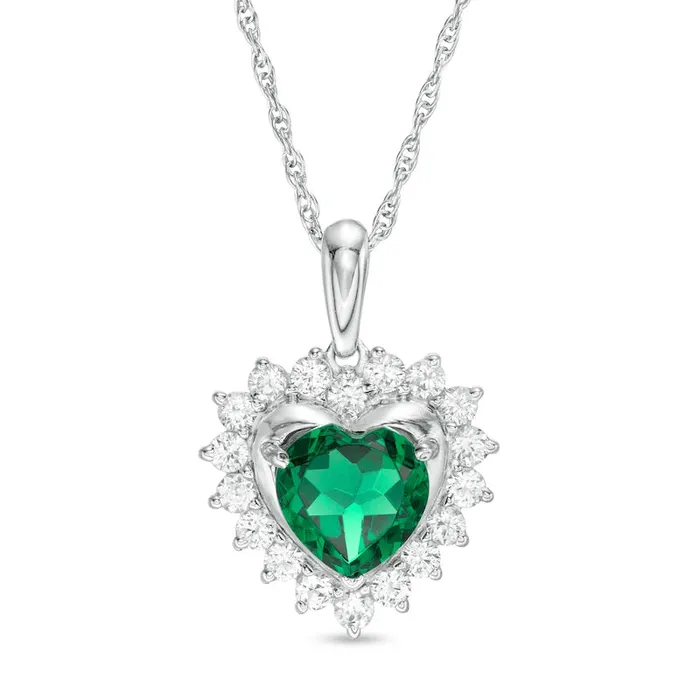 Necklaces Goldia 70mm HeartShaped LabCreated Emerald and White Sapphire Shadow Frame Pendant in Sterling Silver Necklaces Goldia 70mm HeartShaped LabCreated Emerald and White Sapphire Shadow Frame Pendant in Sterling Silver
