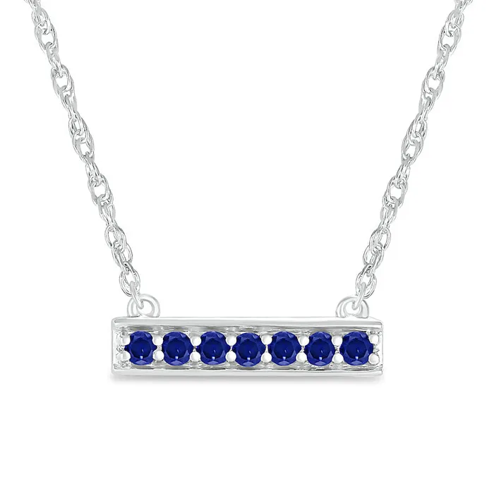 Necklaces Goldia Blue LabCreated Sapphire Seven Stone Border Bar Necklace in Sterling Silver Necklaces Goldia Blue LabCreated Sapphire Seven Stone Border Bar Necklace in Sterling Silver
