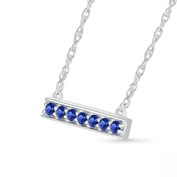 Necklaces Goldia Blue LabCreated Sapphire Seven Stone Border Bar Necklace in Sterling Silver Necklaces Goldia Blue LabCreated Sapphire Seven Stone Border Bar Necklace in Sterling Silver