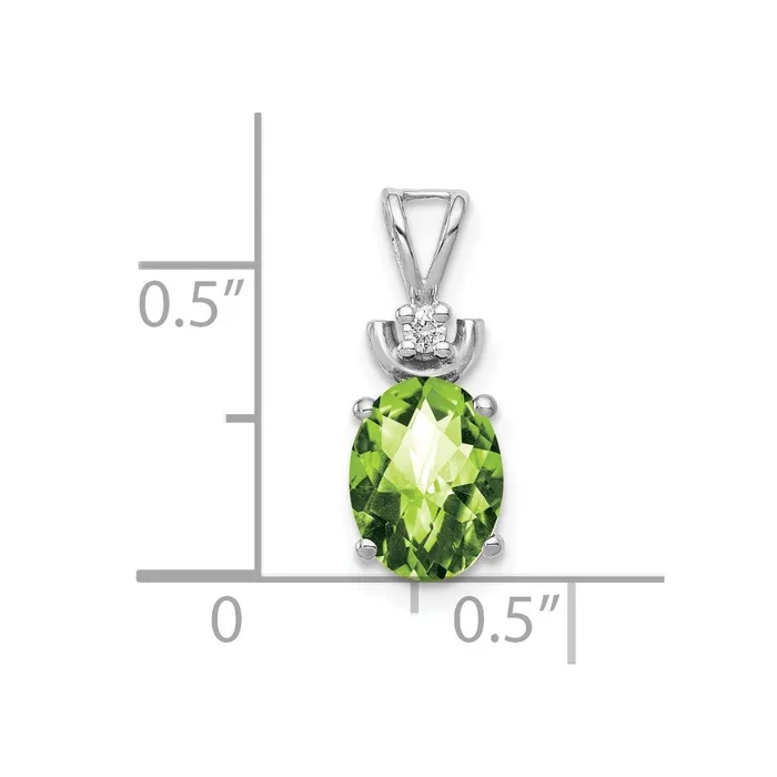 Necklaces Goldiacom 14k White Gold 8x6mm Oval Peridot Checker AAA Diamond Pendant