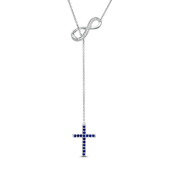 Necklaces Goldia LabCreated Blue and White Sapphire Cross and Infinity Lariat Necklace in Sterling Silver 20 Necklaces Goldia LabCreated Blue and White Sapphire Cross and Infinity Lariat Necklace in Sterling Silver 20