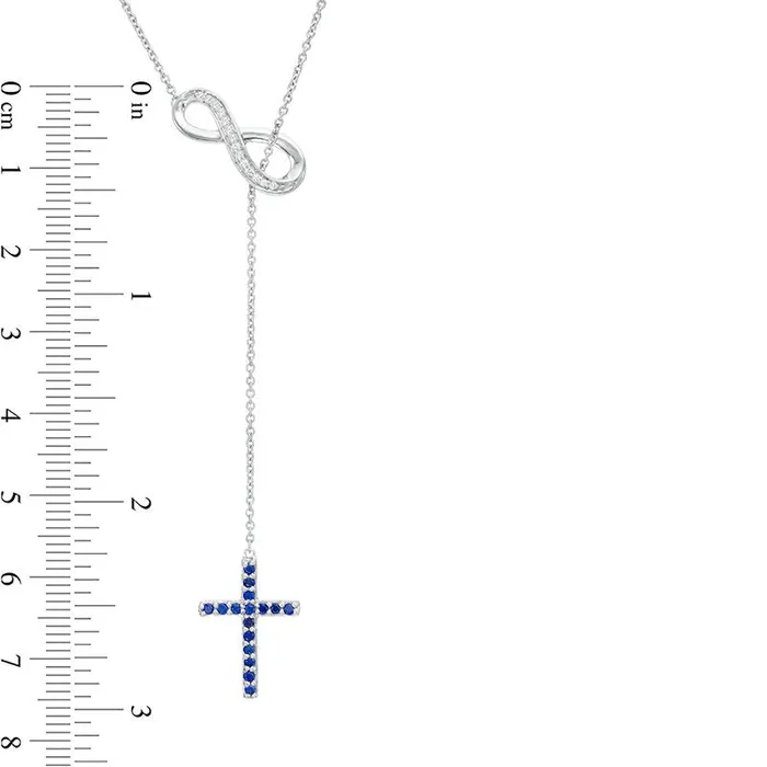 Necklaces Goldia LabCreated Blue and White Sapphire Cross and Infinity Lariat Necklace in Sterling Silver 20 Necklaces Goldia LabCreated Blue and White Sapphire Cross and Infinity Lariat Necklace in Sterling Silver 20