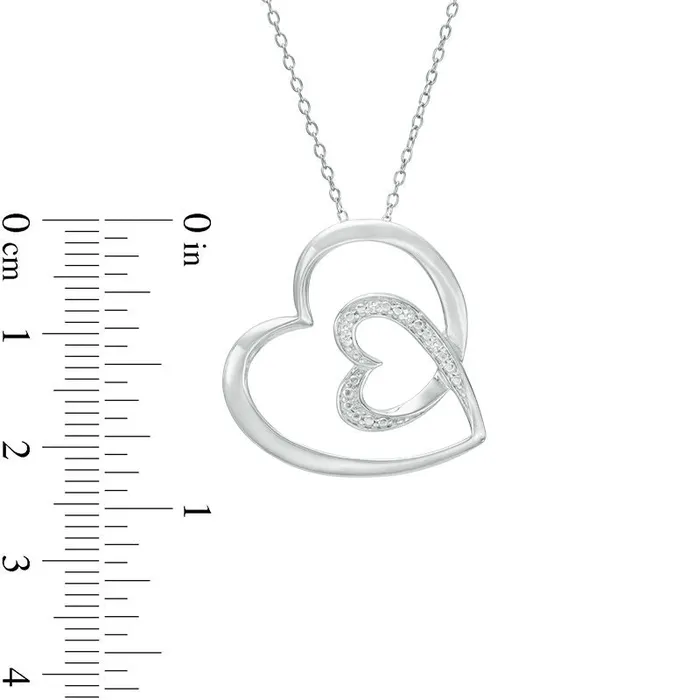 Necklaces Goldia Natural Diamond Accent Double Tilted Heart Pendant in Sterling Silver Necklaces Goldia Natural Diamond Accent Double Tilted Heart Pendant in Sterling Silver