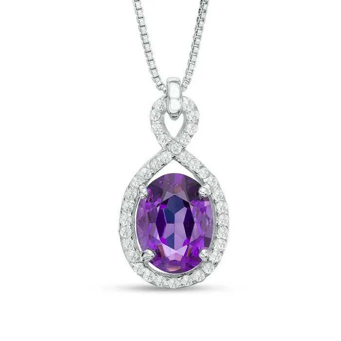 Necklaces Goldia Oval Amethyst and White Topaz Frame Pendant in Sterling Silver Necklaces Goldia Oval Amethyst and White Topaz Frame Pendant in Sterling Silver