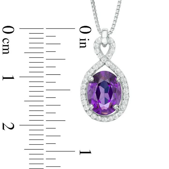 Necklaces Goldia Oval Amethyst and White Topaz Frame Pendant in Sterling Silver Necklaces Goldia Oval Amethyst and White Topaz Frame Pendant in Sterling Silver