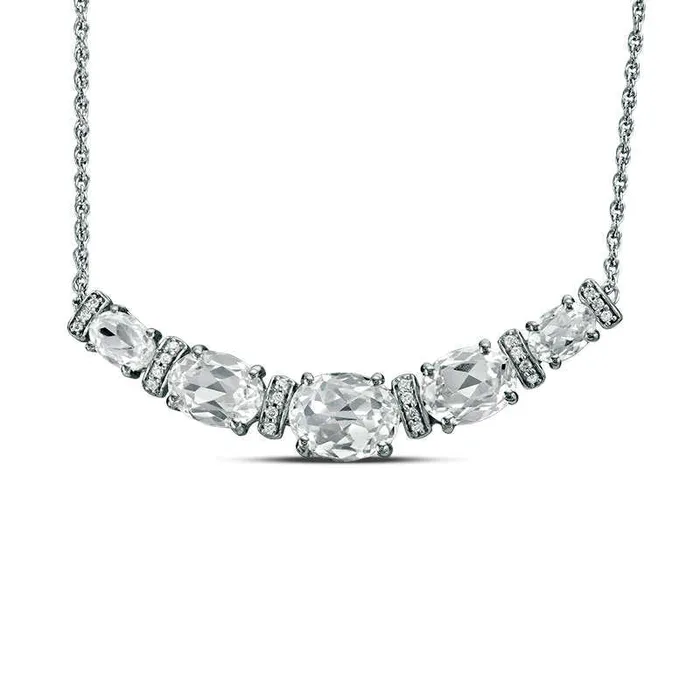 Necklaces Goldia Oval LabCreated White Sapphire and 01 CT TW Diamond Graduated Five Stone Necklace in Sterling Silver Necklaces Goldia Oval LabCreated White Sapphire and 01 CT TW Diamond Graduated Five Stone Necklace in Sterling Silver
