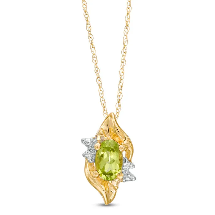 Necklaces Goldia Oval Peridot and Natural Diamond Accent Flame Burst Pendant in 10K Yellow Gold Necklaces Goldia Oval Peridot and Natural Diamond Accent Flame Burst Pendant in 10K Yellow Gold