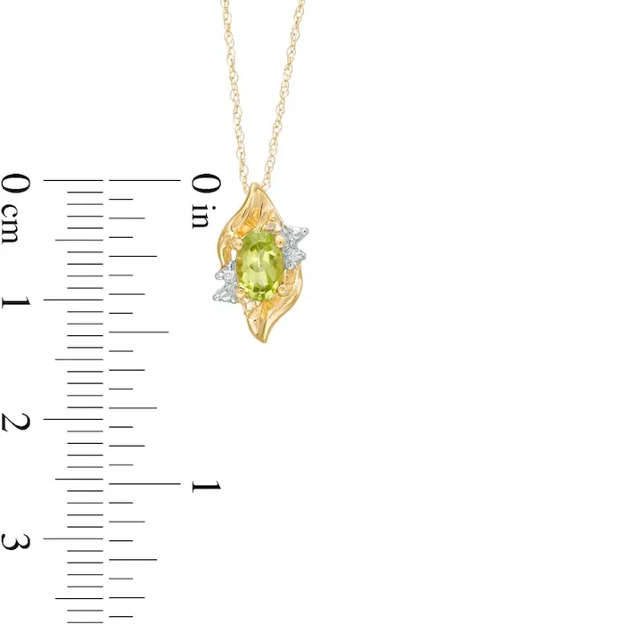 Necklaces Goldia Oval Peridot and Natural Diamond Accent Flame Burst Pendant in 10K Yellow Gold Necklaces Goldia Oval Peridot and Natural Diamond Accent Flame Burst Pendant in 10K Yellow Gold