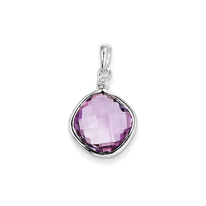 Necklaces Goldia Sterling Silver Rhodium Plated Diamond u0026 Pink Quartz Square Pendant Necklaces Goldia Sterling Silver Rhodium Plated Diamond u0026 Pink Quartz Square Pendant