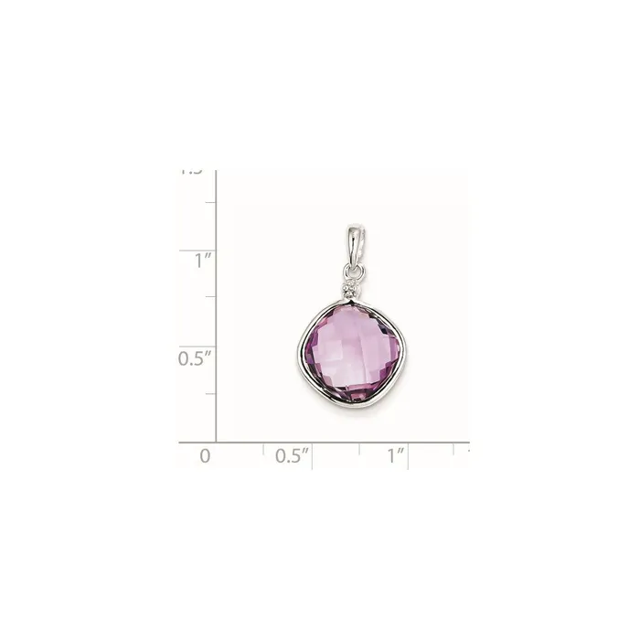 Necklaces Goldia Sterling Silver Rhodium Plated Diamond u0026 Pink Quartz Square Pendant