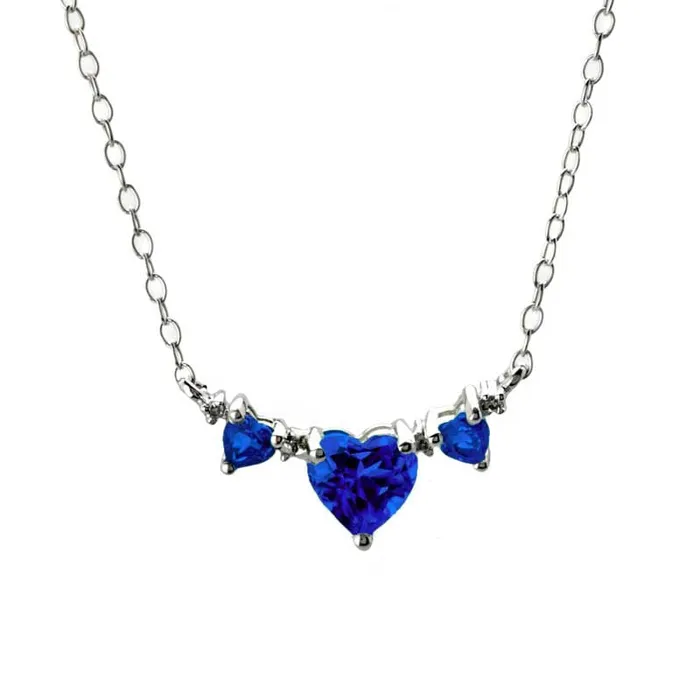 Necklaces HeartShaped LabCreated Blue Sapphire and Diamond Accent Three Stone Necklace in Sterling Silver Goldia Necklaces HeartShaped LabCreated Blue Sapphire and Diamond Accent Three Stone Necklace in Sterling Silver Goldia