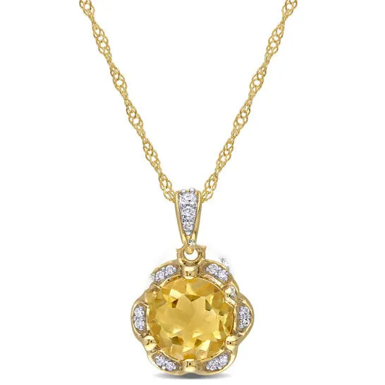 Necklaces JMS always Original AMOUR 1 14 CT TGW Citrine and Diamond Accent Flower Necklace In 14K Yellow Gold
