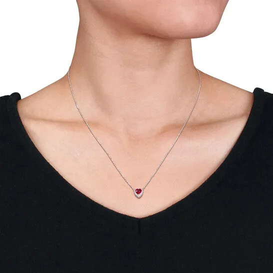 Necklaces JMS always Original AMOUR Heart Shape Ruby and Diamond Accent Halo Necklace In 14K White Gold with Yellow Gold Prongs Necklaces JMS always Original AMOUR Heart Shape Ruby and Diamond Accent Halo Necklace In 14K White Gold with Yellow Gold Prongs