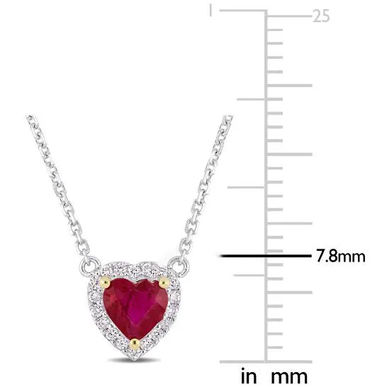 Necklaces JMS always Original AMOUR Heart Shape Ruby and Diamond Accent Halo Necklace In 14K White Gold with Yellow Gold Prongs Necklaces JMS always Original AMOUR Heart Shape Ruby and Diamond Accent Halo Necklace In 14K White Gold with Yellow Gold Prongs