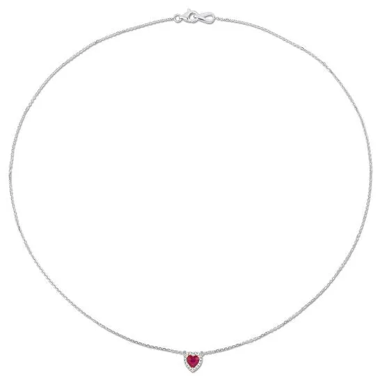 Necklaces JMS always Original AMOUR Heart Shape Ruby and Diamond Accent Halo Necklace In 14K White Gold with Yellow Gold Prongs Necklaces JMS always Original AMOUR Heart Shape Ruby and Diamond Accent Halo Necklace In 14K White Gold with Yellow Gold Prongs