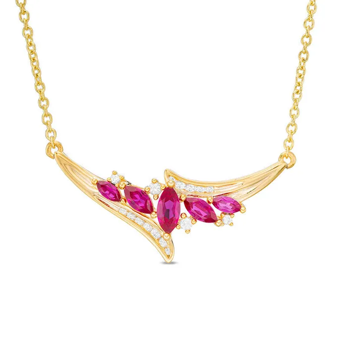 Necklaces Marquise LabCreated Ruby and White Sapphire Five Stone Bypass Necklace in Sterling Silver with 14K Gold Plate 1575 Goldia Necklaces Marquise LabCreated Ruby and White Sapphire Five Stone Bypass Necklace in Sterling Silver with 14K Gold Plate 1575 Goldia