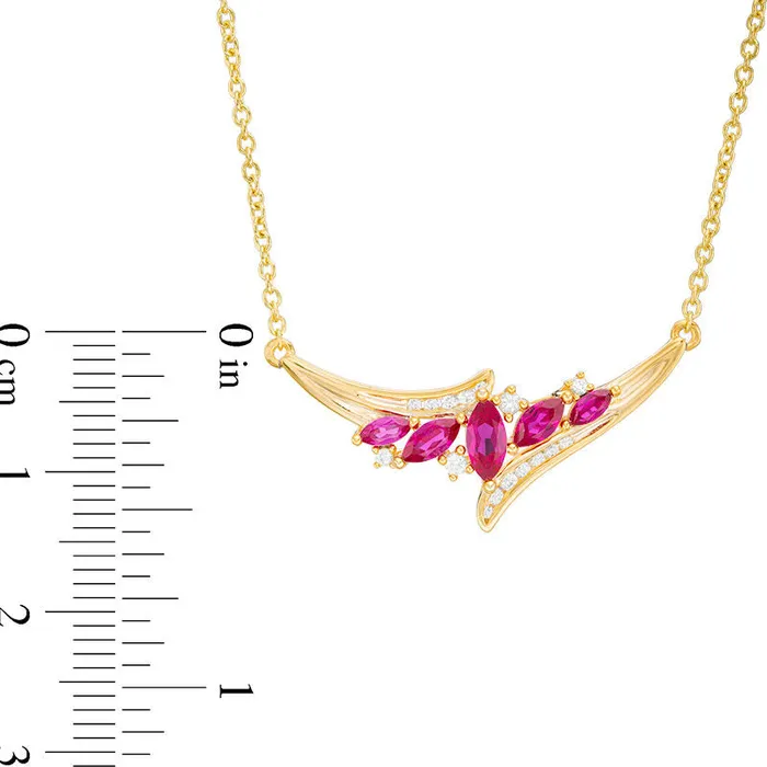 Necklaces Marquise LabCreated Ruby and White Sapphire Five Stone Bypass Necklace in Sterling Silver with 14K Gold Plate 1575 Goldia Necklaces Marquise LabCreated Ruby and White Sapphire Five Stone Bypass Necklace in Sterling Silver with 14K Gold Plate 1575 Goldia