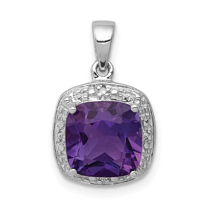 Necklaces Sterling Silver Rhodium Plated Amethyst and Diamond Pendant Goldia