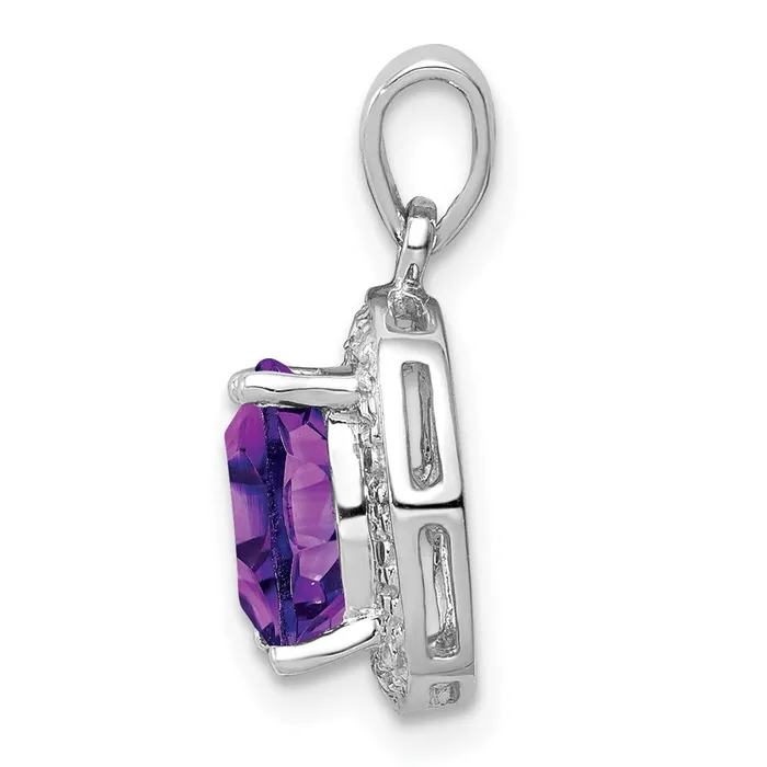 Necklaces Sterling Silver Rhodium Plated Amethyst and Diamond Pendant Goldia