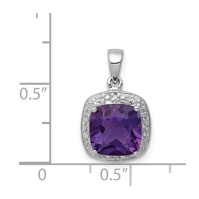 Necklaces Sterling Silver Rhodium Plated Amethyst and Diamond Pendant Goldia