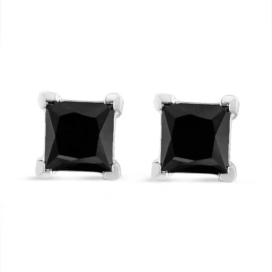 Original 925 Sterling Silver 58 Cttw PrincessCut Treated Black Diamond Classic 4Prong Stud Earrings Fancy ColorEnhanced I2I3 Clarity JMS always Earrings Original 925 Sterling Silver 58 Cttw PrincessCut Treated Black Diamond Classic 4Prong Stud Earrings Fancy ColorEnhanced I2I3 Clarity JMS always Earrings