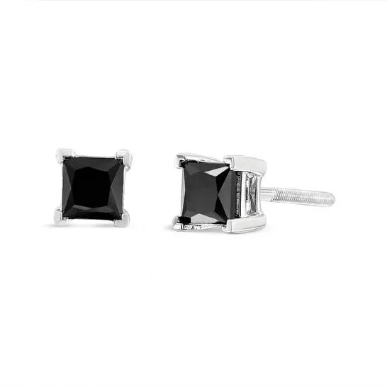 Original 925 Sterling Silver 58 Cttw PrincessCut Treated Black Diamond Classic 4Prong Stud Earrings Fancy ColorEnhanced I2I3 Clarity JMS always Earrings Original 925 Sterling Silver 58 Cttw PrincessCut Treated Black Diamond Classic 4Prong Stud Earrings Fancy ColorEnhanced I2I3 Clarity JMS always Earrings