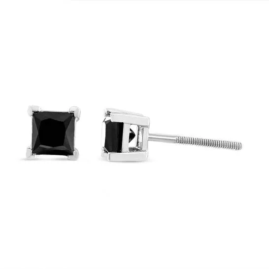 Original 925 Sterling Silver 58 Cttw PrincessCut Treated Black Diamond Classic 4Prong Stud Earrings Fancy ColorEnhanced I2I3 Clarity JMS always Earrings Original 925 Sterling Silver 58 Cttw PrincessCut Treated Black Diamond Classic 4Prong Stud Earrings Fancy ColorEnhanced I2I3 Clarity JMS always Earrings