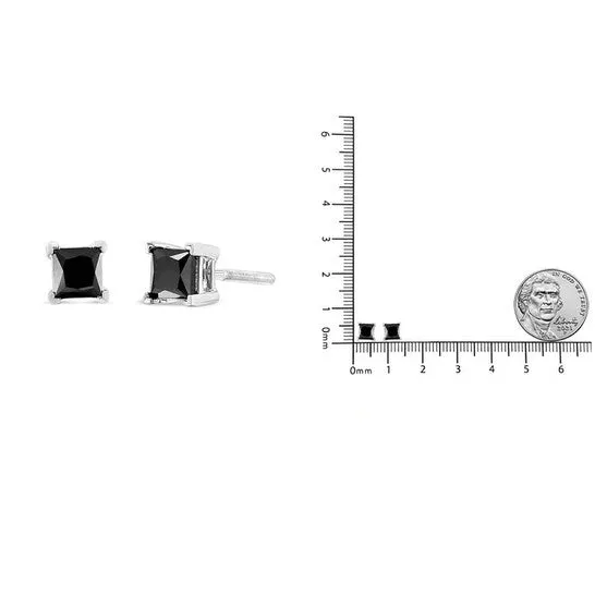 Original 925 Sterling Silver 58 Cttw PrincessCut Treated Black Diamond Classic 4Prong Stud Earrings Fancy ColorEnhanced I2I3 Clarity JMS always Earrings Original 925 Sterling Silver 58 Cttw PrincessCut Treated Black Diamond Classic 4Prong Stud Earrings Fancy ColorEnhanced I2I3 Clarity JMS always Earrings