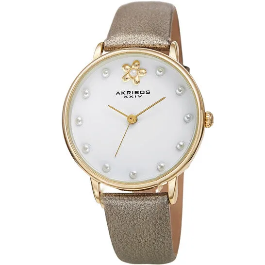 Original Akribos XXIV Quartz White Dial Gold Leather Ladies Watch AK1084YG JMS always Watches Original Akribos XXIV Quartz White Dial Gold Leather Ladies Watch AK1084YG JMS always Watches