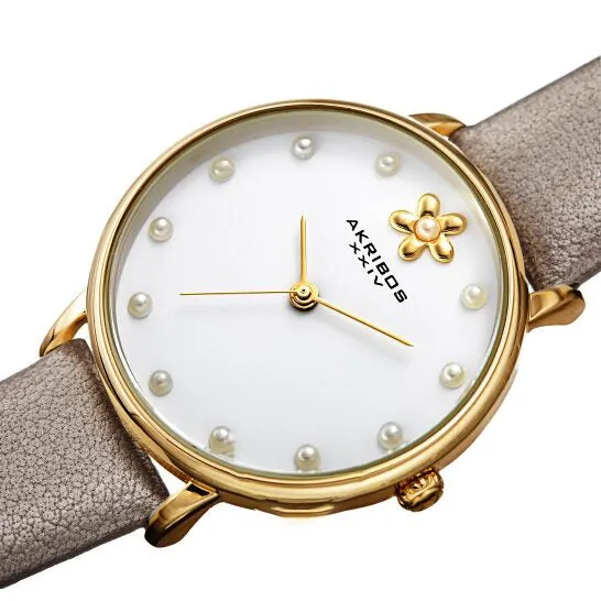Original Akribos XXIV Quartz White Dial Gold Leather Ladies Watch AK1084YG JMS always Watches Original Akribos XXIV Quartz White Dial Gold Leather Ladies Watch AK1084YG JMS always Watches
