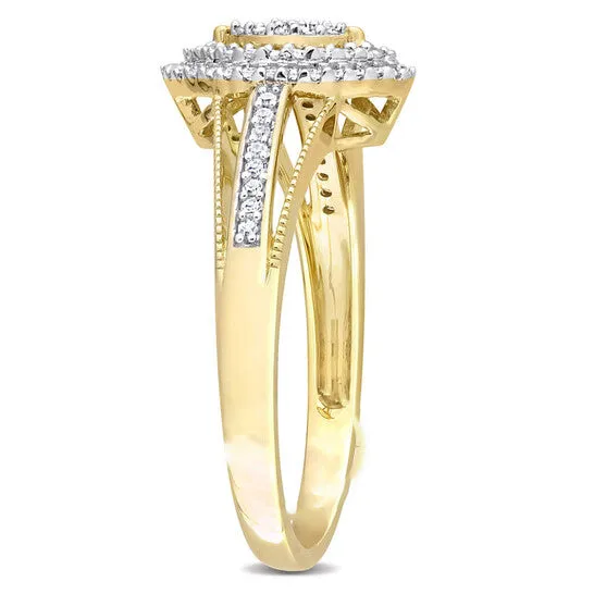 Original Amour 10k Yellow Gold 14 CT TDW Diamond Double Halo Marquise Cluster Split Shank Ring JMS always Rings Original Amour 10k Yellow Gold 14 CT TDW Diamond Double Halo Marquise Cluster Split Shank Ring JMS always Rings