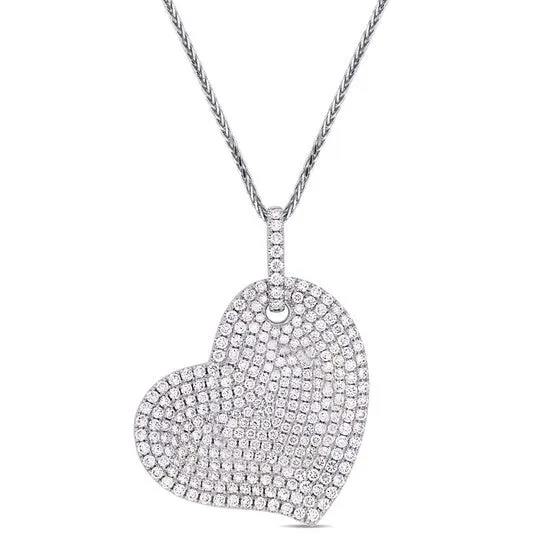 Original AMOUR 2 12 CT TW Pave Diamond Heart Pendant with Chain In 14K White Gold JMS always Necklaces Original AMOUR 2 12 CT TW Pave Diamond Heart Pendant with Chain In 14K White Gold JMS always Necklaces