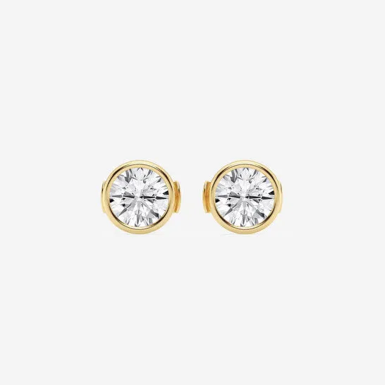 Original Brilliant Diamond 14KT Yellow Gold 1 12 cttw RoundCut Lab Grown Diamond Bezel Set Filigree Solitaire Stud Earrings for Women GSI JMS always Earrings