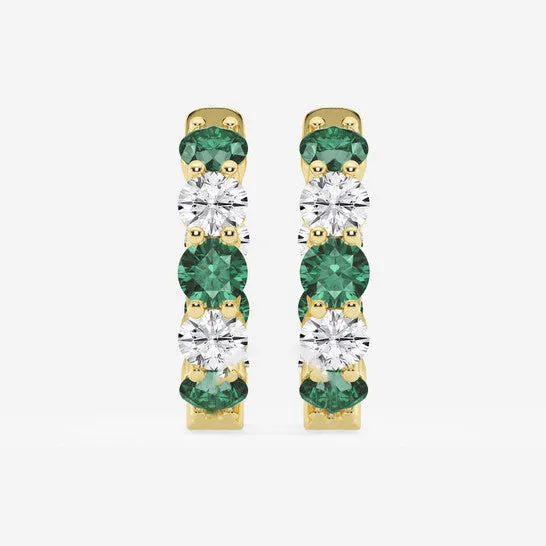 Original Brilliant Diamond 14KT Yellow Gold Round Created Emerald and 2 cttw RoundCut Lab Grown Diamond Inside Out Hoop Earrings for Women JMS always Earrings Original Brilliant Diamond 14KT Yellow Gold Round Created Emerald and 2 cttw RoundCut Lab Grown Diamond Inside Out Hoop Earrings for Women JMS always Earrings