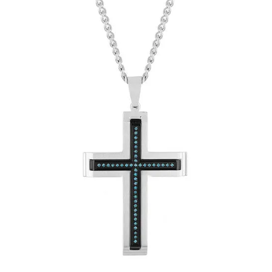 Original Robert Alton 15CTW Blue Diamond Stainless Steel Cross Pendant JMS always Necklaces Original Robert Alton 15CTW Blue Diamond Stainless Steel Cross Pendant JMS always Necklaces