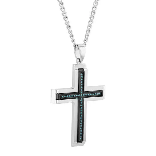 Original Robert Alton 15CTW Blue Diamond Stainless Steel Cross Pendant JMS always Necklaces Original Robert Alton 15CTW Blue Diamond Stainless Steel Cross Pendant JMS always Necklaces