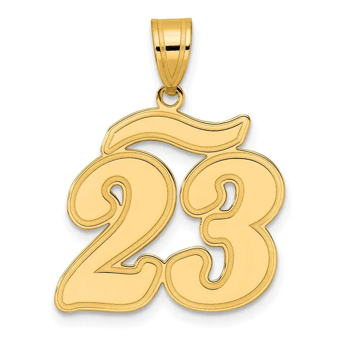 PreStyled Sets Goldia 14k Yellow Gold Brushed Border Script Number 23 Pendant