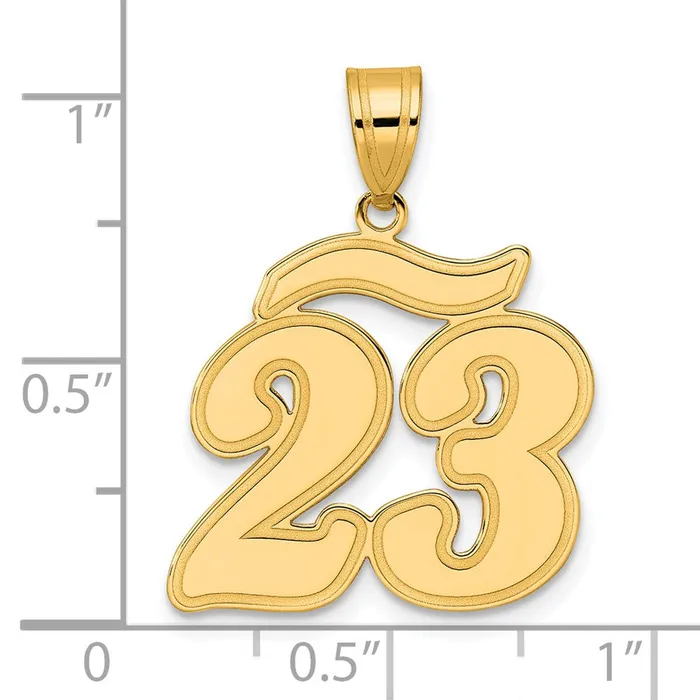 PreStyled Sets Goldia 14k Yellow Gold Brushed Border Script Number 23 Pendant