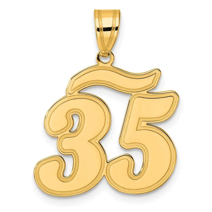 PreStyled Sets Goldia 14k Yellow Gold Brushed Border Script Number 35 Pendant PreStyled Sets Goldia 14k Yellow Gold Brushed Border Script Number 35 Pendant