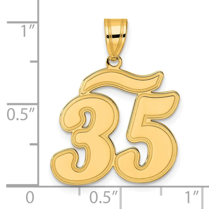 PreStyled Sets Goldia 14k Yellow Gold Brushed Border Script Number 35 Pendant