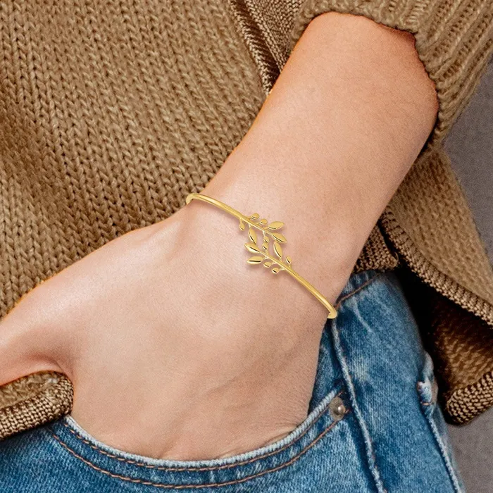 PreStyled Sets Goldia 14k Yellow Gold Polished Leaves Flexible Bangle
