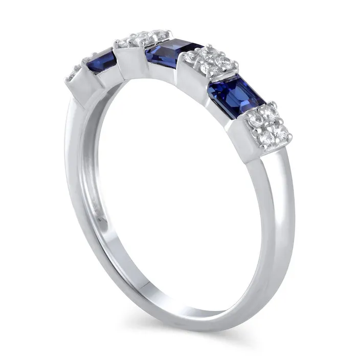 PrincesCut Blue Sapphire and 017 CT TW Natural Diamond Quad Three Stone Alternating Ring in Solid 10K White Gold Goldia Rings PrincesCut Blue Sapphire and 017 CT TW Natural Diamond Quad Three Stone Alternating Ring in Solid 10K White Gold Goldia Rings