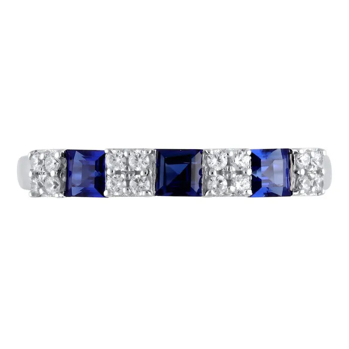 PrincesCut Blue Sapphire and 017 CT TW Natural Diamond Quad Three Stone Alternating Ring in Solid 10K White Gold Goldia Rings PrincesCut Blue Sapphire and 017 CT TW Natural Diamond Quad Three Stone Alternating Ring in Solid 10K White Gold Goldia Rings