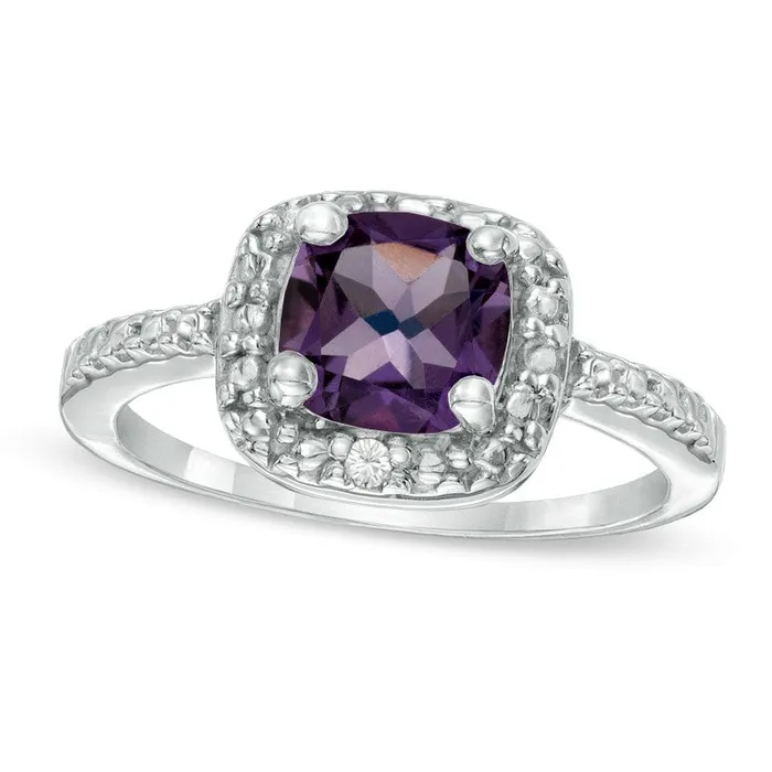 PrincessCut Amethyst and Natural Diamond Accent Frame Ring in Sterling Silver Goldia Rings PrincessCut Amethyst and Natural Diamond Accent Frame Ring in Sterling Silver Goldia Rings